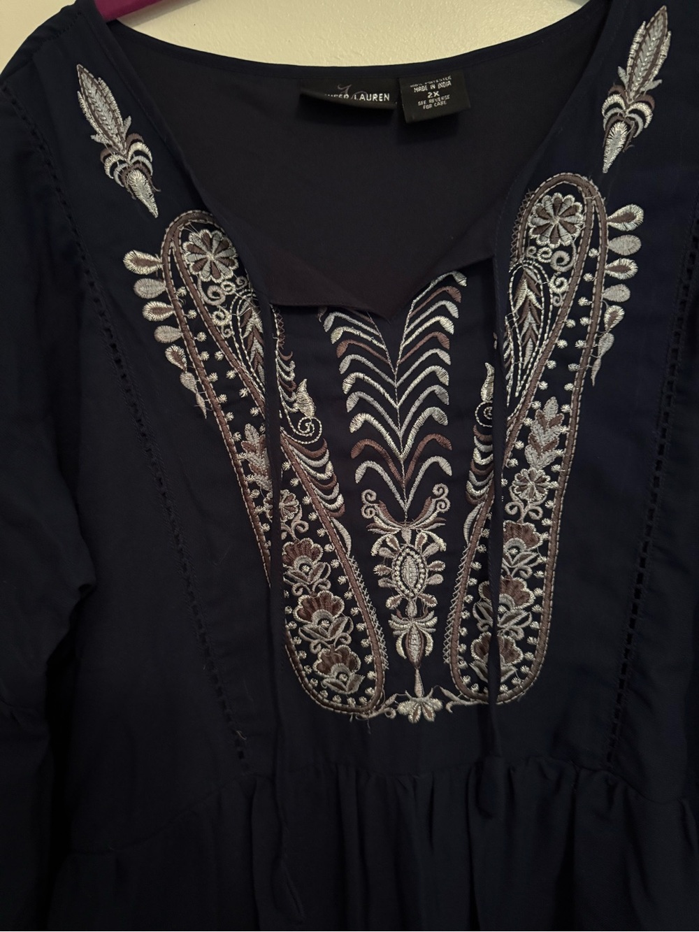 Navy Embroidered Dress - Picture 3 of 4